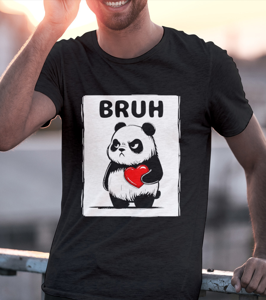 Grumpy Panda Bruh Valentine's Red Heart T-Shirt