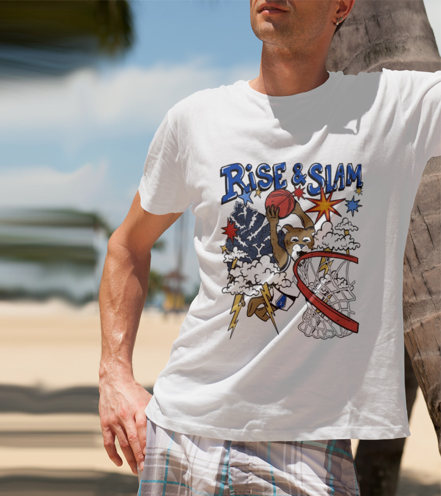 BYU Basketball Rise And Slam Flyin' Hoops Bear Dunking With Stars And Lightning T-Shirt