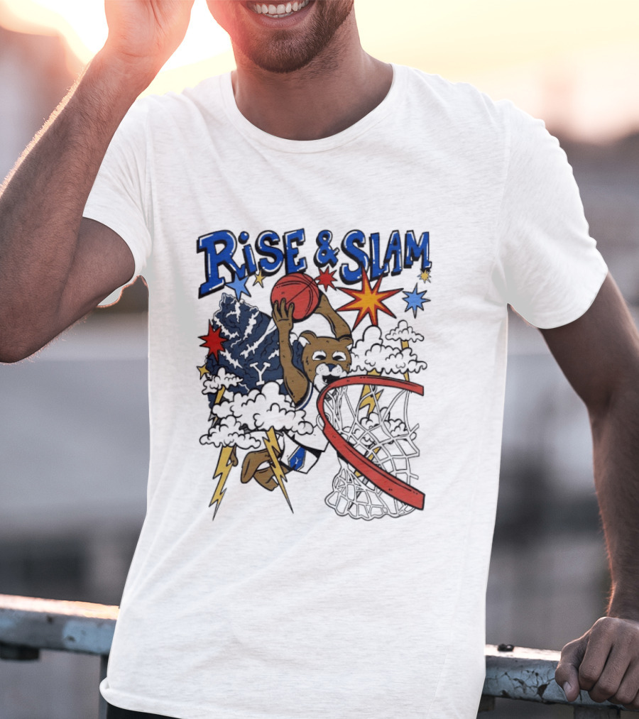 BYU Basketball Rise And Slam Flyin' Hoops Bear Dunking With Stars And Lightning T-Shirt