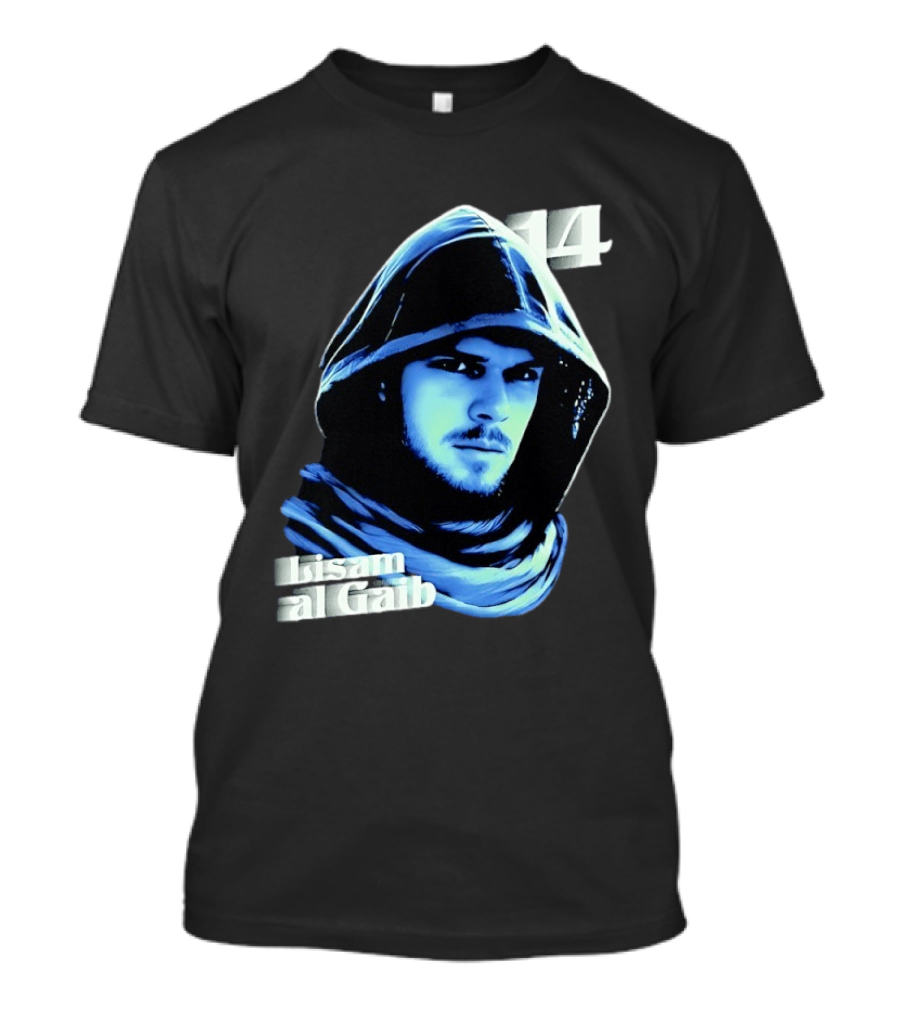 Lisam Al Gaib 14 Hooded Figure Mysterious Blue Aura T-Shirt