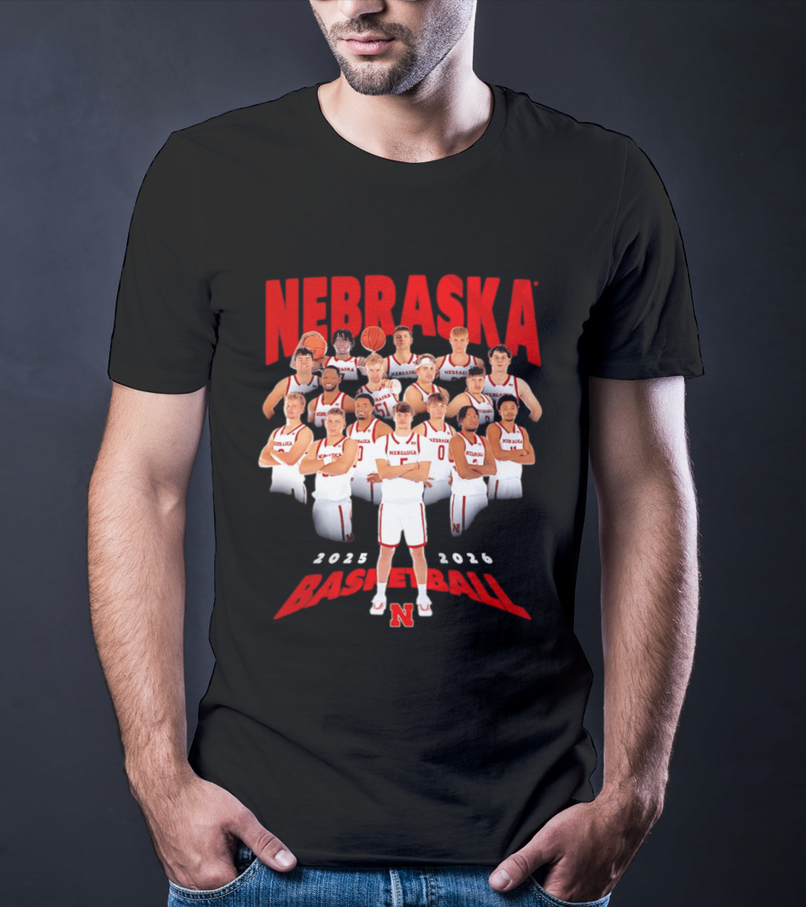 Nebraska 2025 2026 Basketball Team Collage T-Shirt