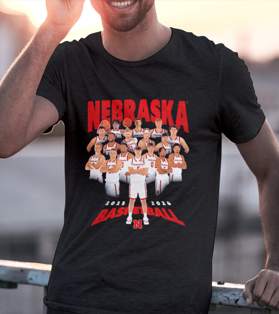 Nebraska 2025 2026 Basketball Team Collage T-Shirt