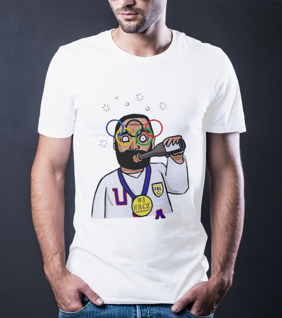 Bearded Man FBI Olympic Rings Glasses Drinking Bottle Hack Medal T-Shirt
