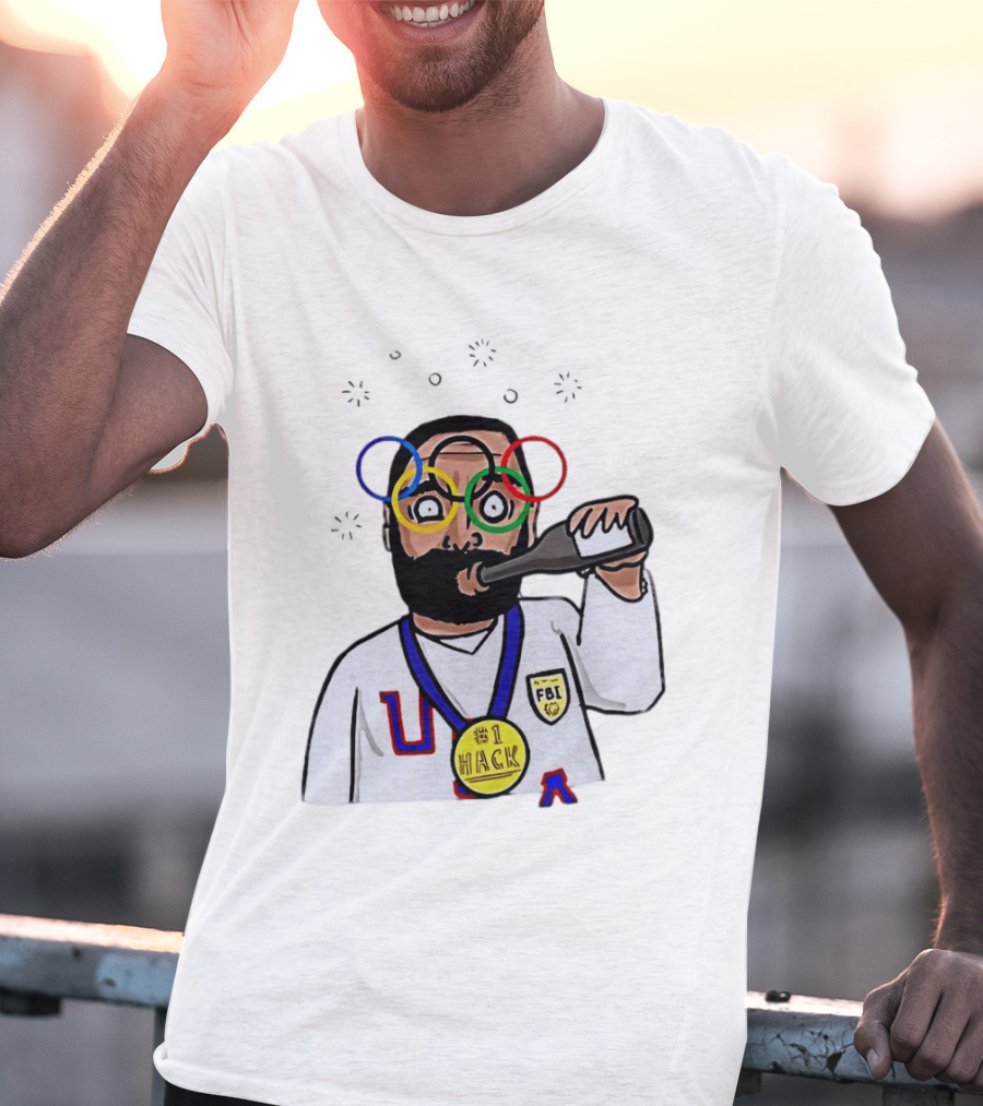 Bearded Man FBI Olympic Rings Glasses Drinking Bottle Hack Medal T-Shirt