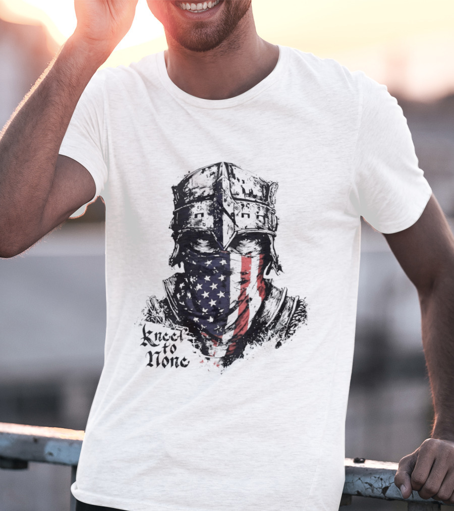 Kneel To None Knight Helmet American Flag T-Shirt