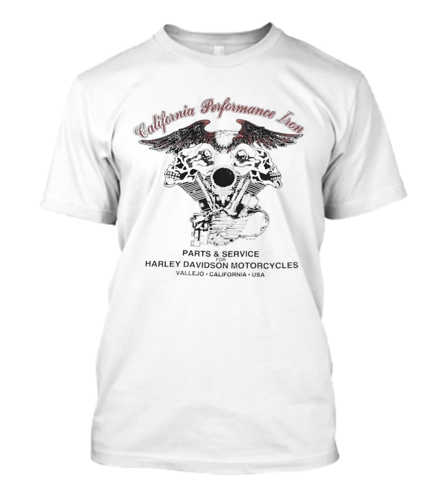 California Performance Iron Parts And Service For Harley Davidson Motorcycles Eagle Engine T-Shirt