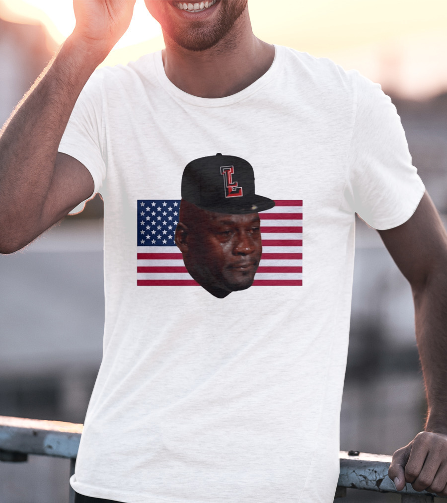 Crying Jordan Texas Tech Red Raiders USA Flag Iconic Meme Cap T-Shirt