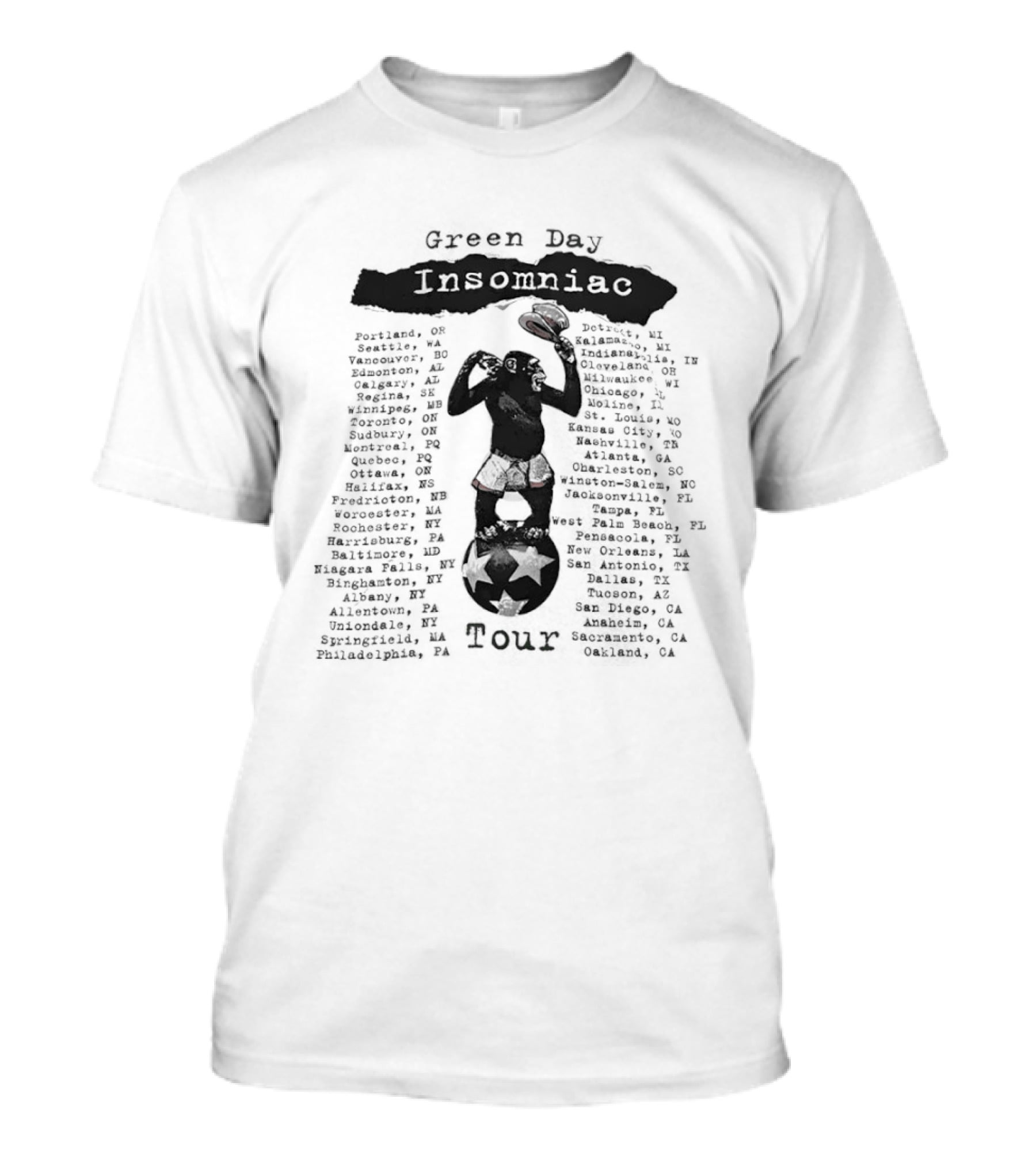 Insomniac Monkey Riding With Green Day Tour Reference T-Shirt