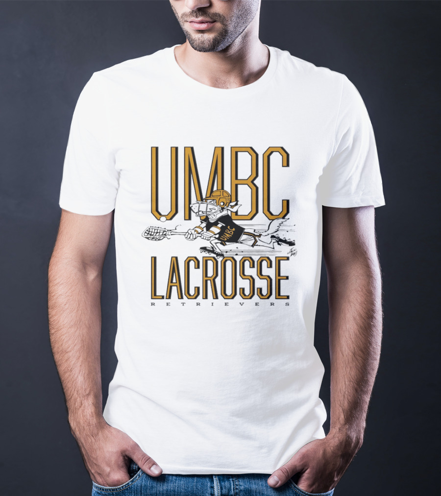 UMBC Retrievers Lacrosse Vintage Style Graphic With Dog Player T-Shirt
