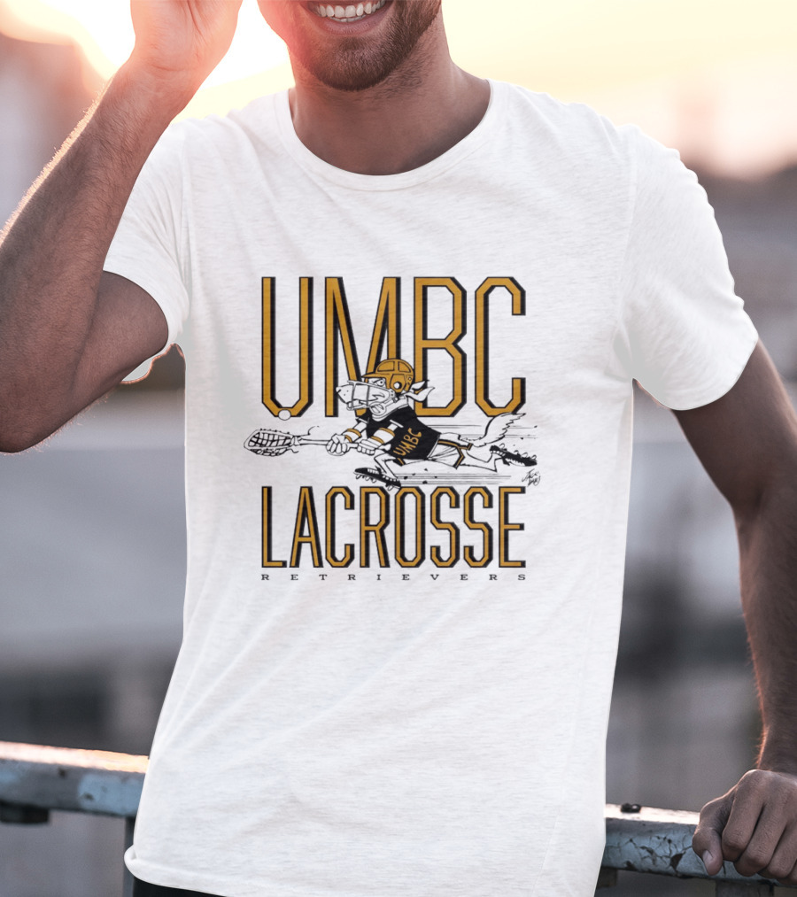 UMBC Retrievers Lacrosse Vintage Style Graphic With Dog Player T-Shirt