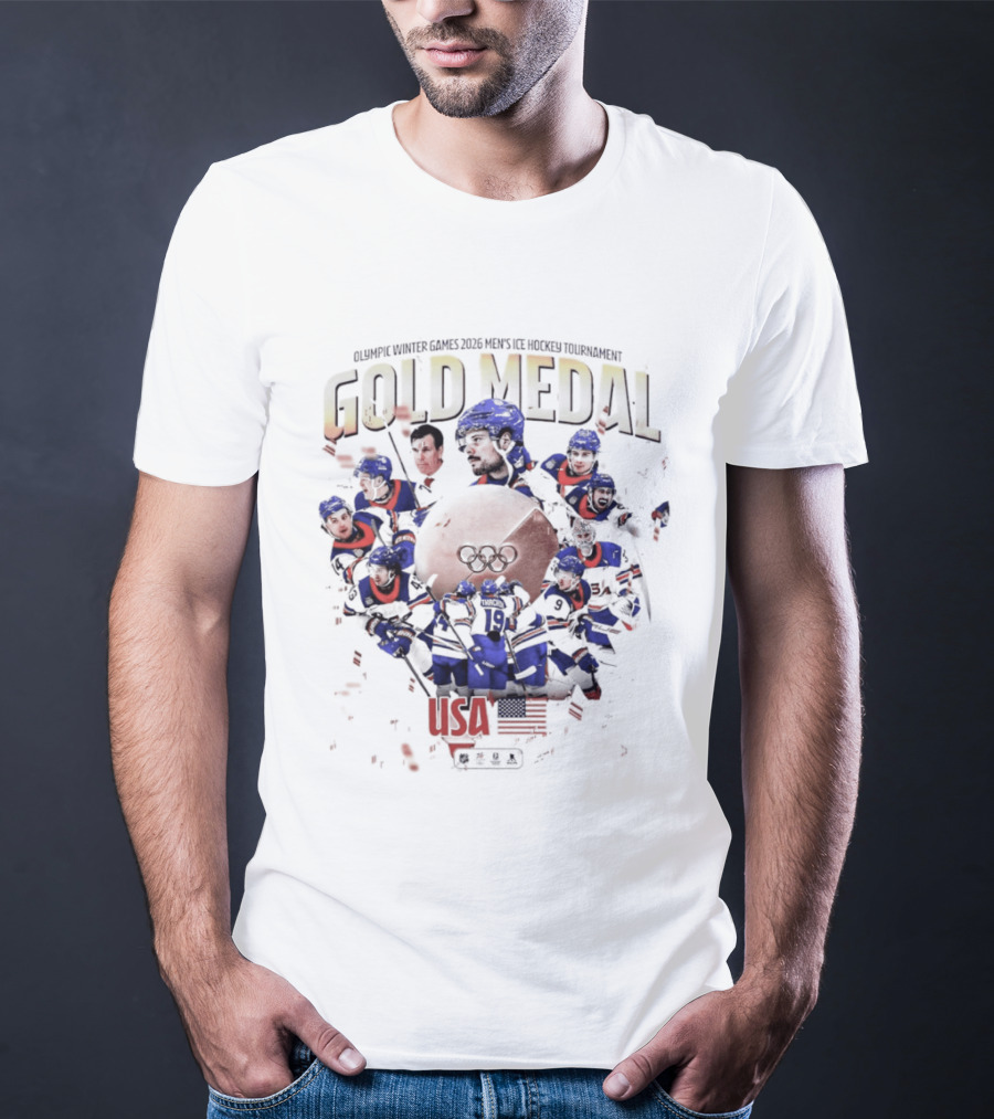 Olympic Winter Games 2026 USA Men's Ice Hockey Gold Medal Team Celebration T-Shirt