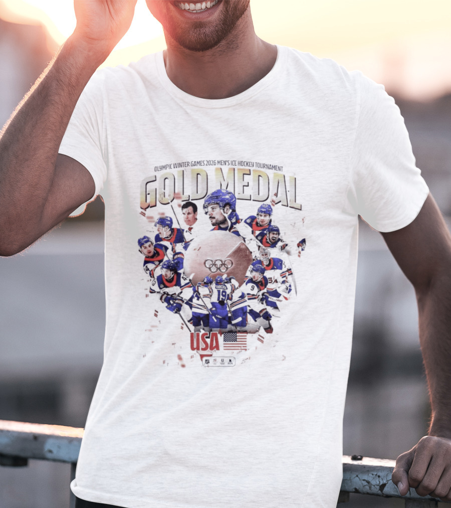 Olympic Winter Games 2026 USA Men's Ice Hockey Gold Medal Team Celebration T-Shirt