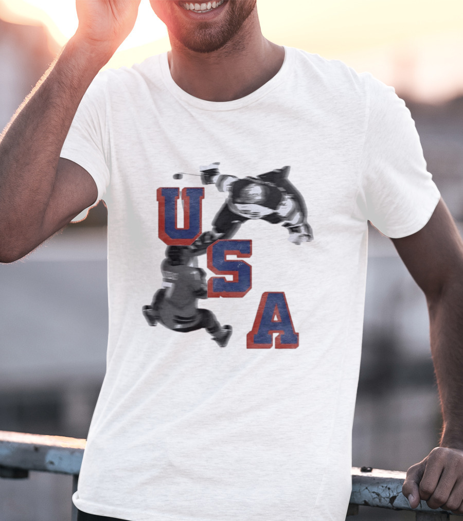 USA Team Hockey Player Action Packed Sports Fan T-Shirt