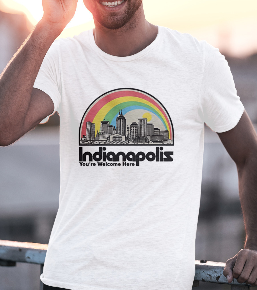 Indianapolis You're Welcome Here City Skyline Rainbow T-Shirt