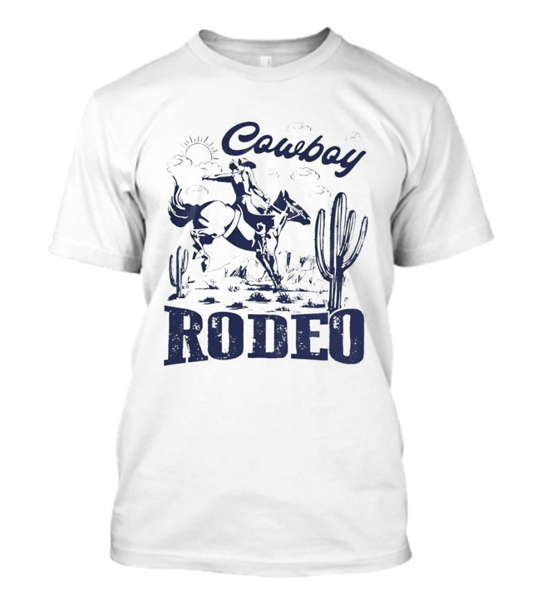 Rodeo Cowboy Horse Riding In Desert Scenery T-Shirt