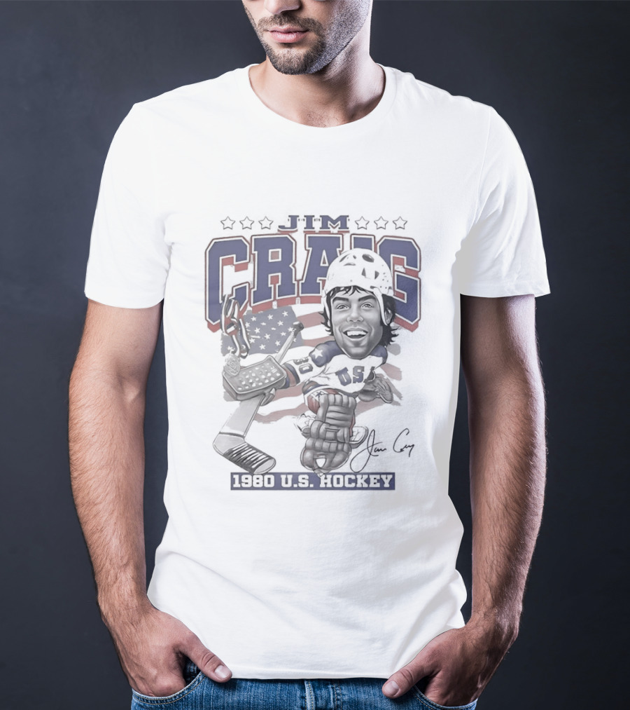 Jim Craig USA Team Hockey 1980 American Flag Helmet T-Shirt