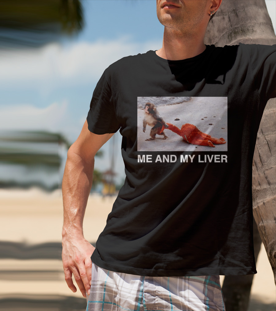 Punch Monkey Me And My Liver Funny Animal Scene T-Shirt