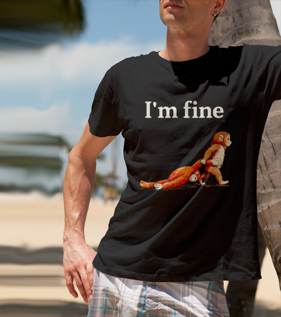 I'm Fine Sad Monkey Punch Meme With Orange Toy T-Shirt