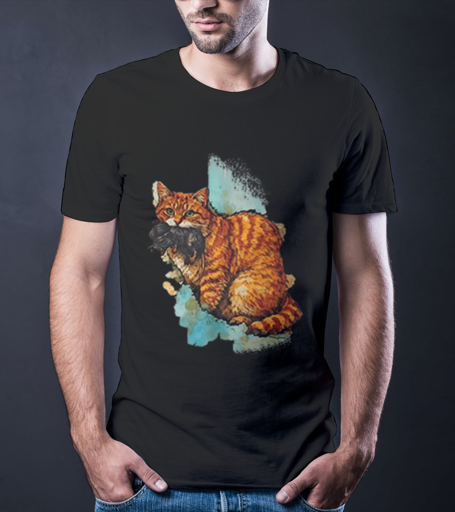 Iran Map Orange Tabby Cat With Mouse T-Shirt