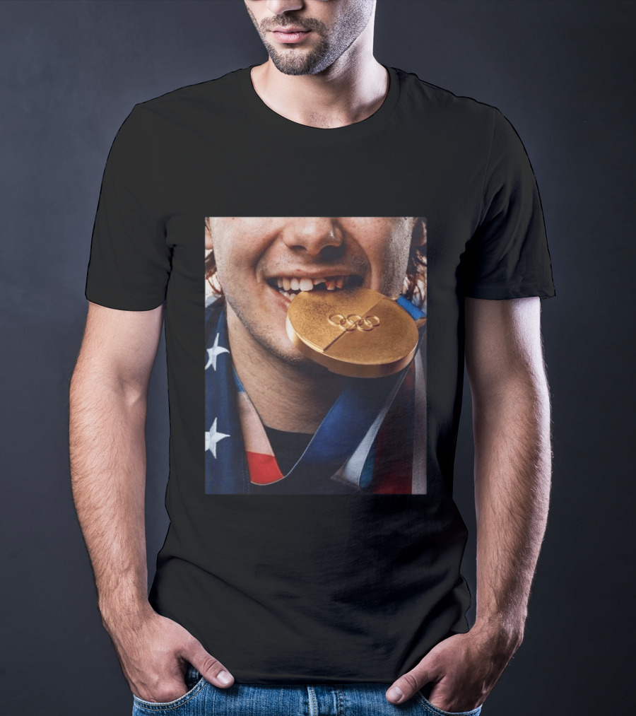 Jack Hughes Olympic Triumph 2026 USA Hockey Shattered Smile Golden Medal T-Shirt