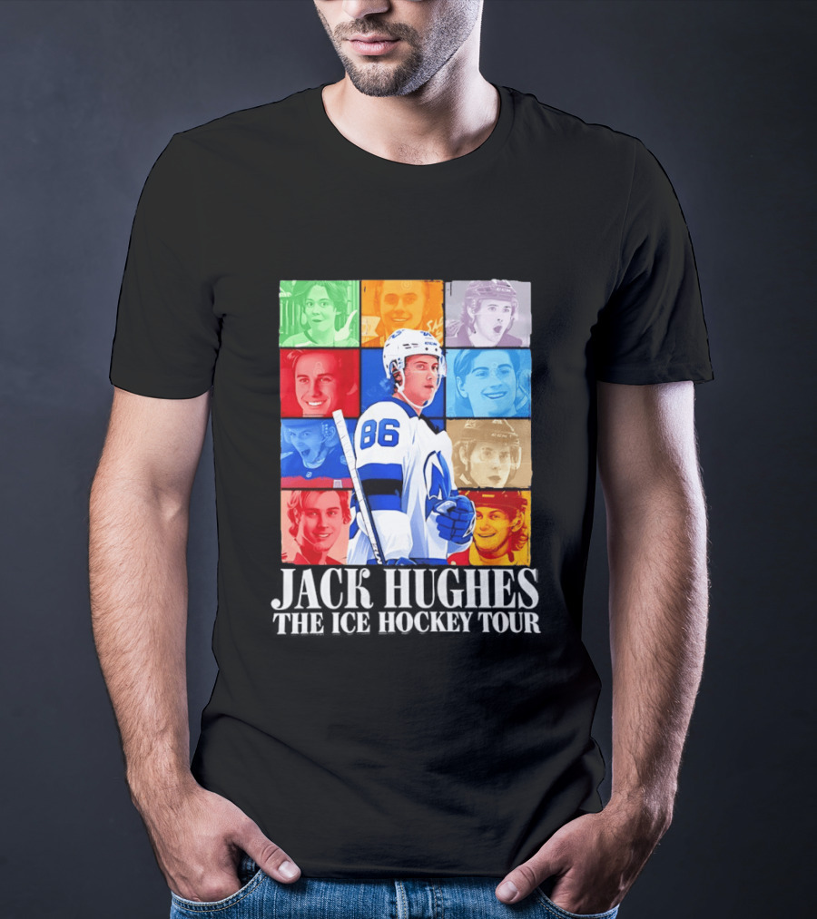 Jack Hughes 86 The Ice Hockey Tour Colorful Portrait Compilation T-Shirt
