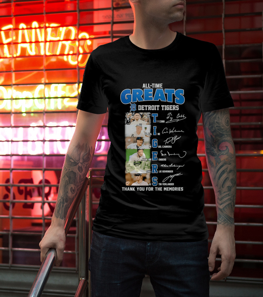 All Time Detroit Tigers Greats Legends Signatures Thank You For The Memories T-Shirt