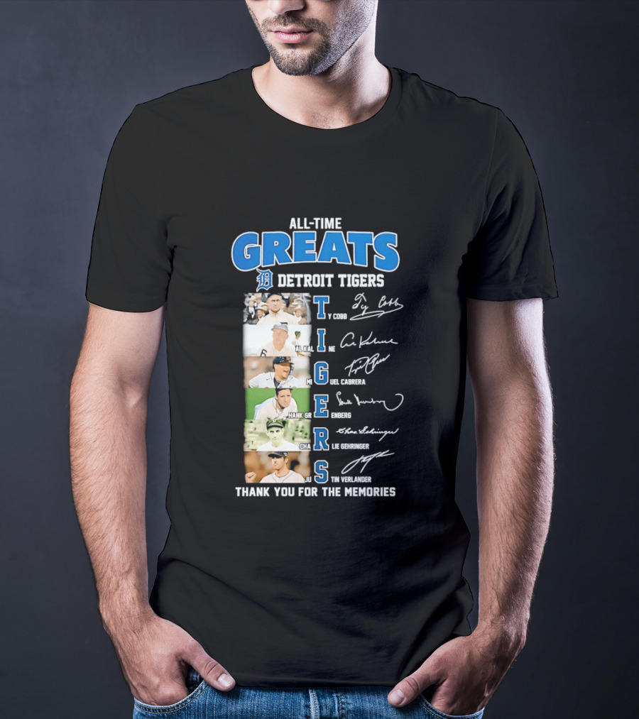 All Time Detroit Tigers Greats Legends Signatures Thank You For The Memories T-Shirt
