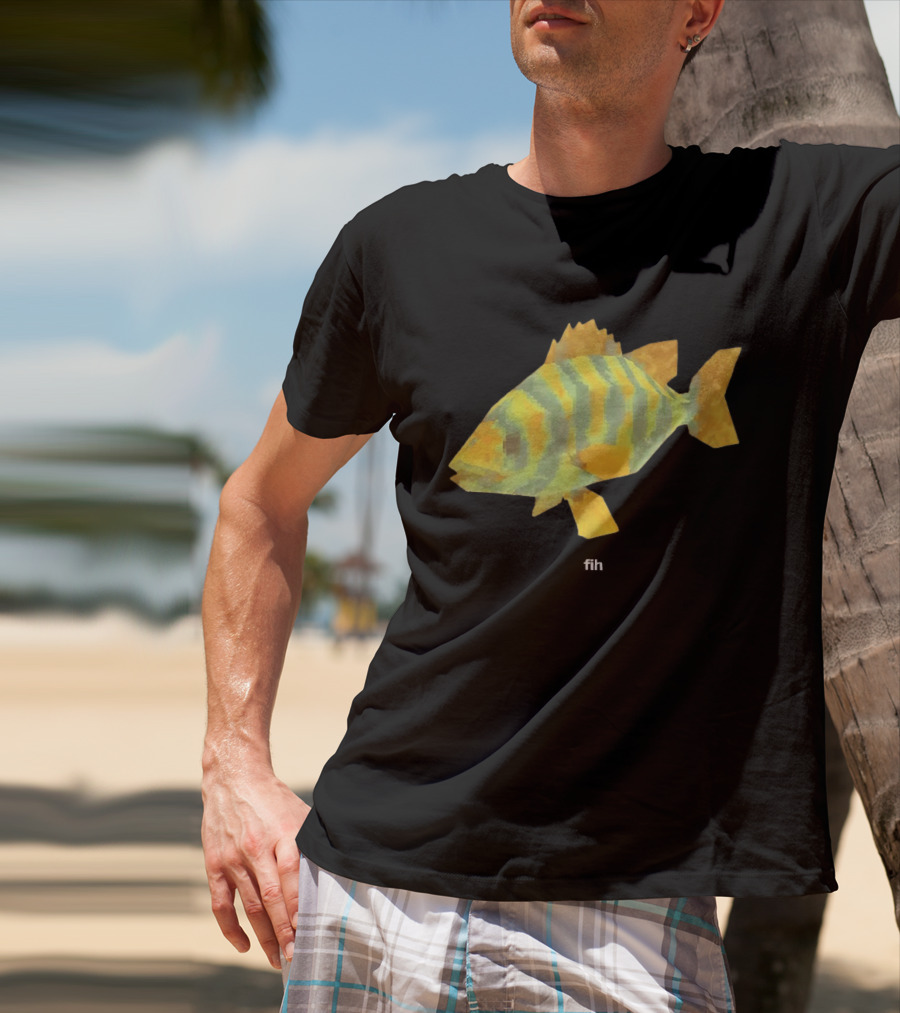 Low Poly Fish Yellow Green Striped Pixels T-Shirt