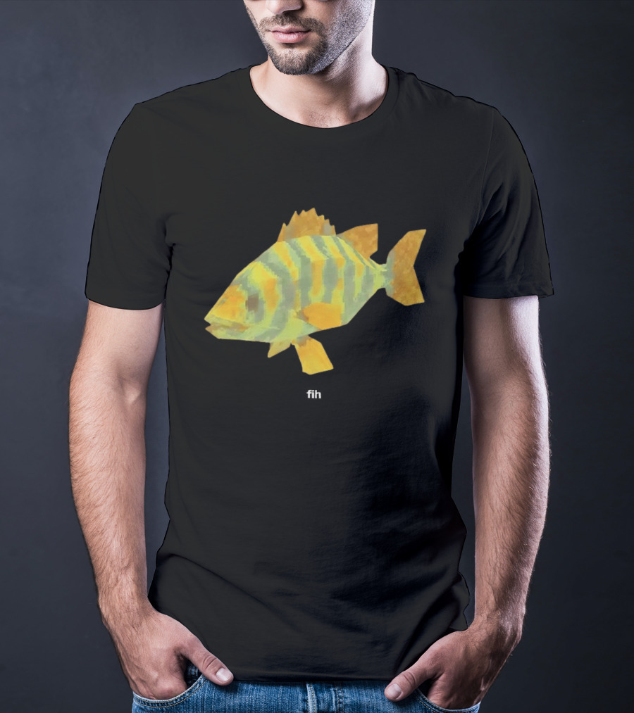 Low Poly Fish Yellow Green Striped Pixels T-Shirt