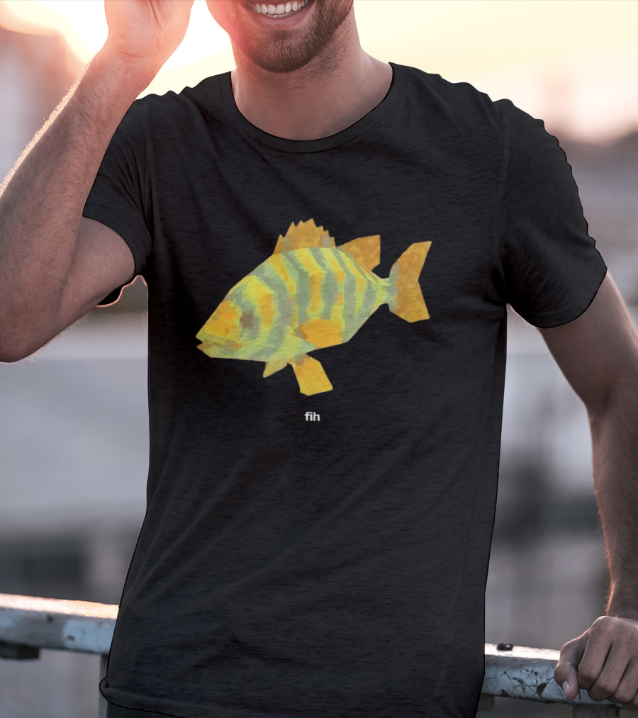 Low Poly Fish Yellow Green Striped Pixels T-Shirt