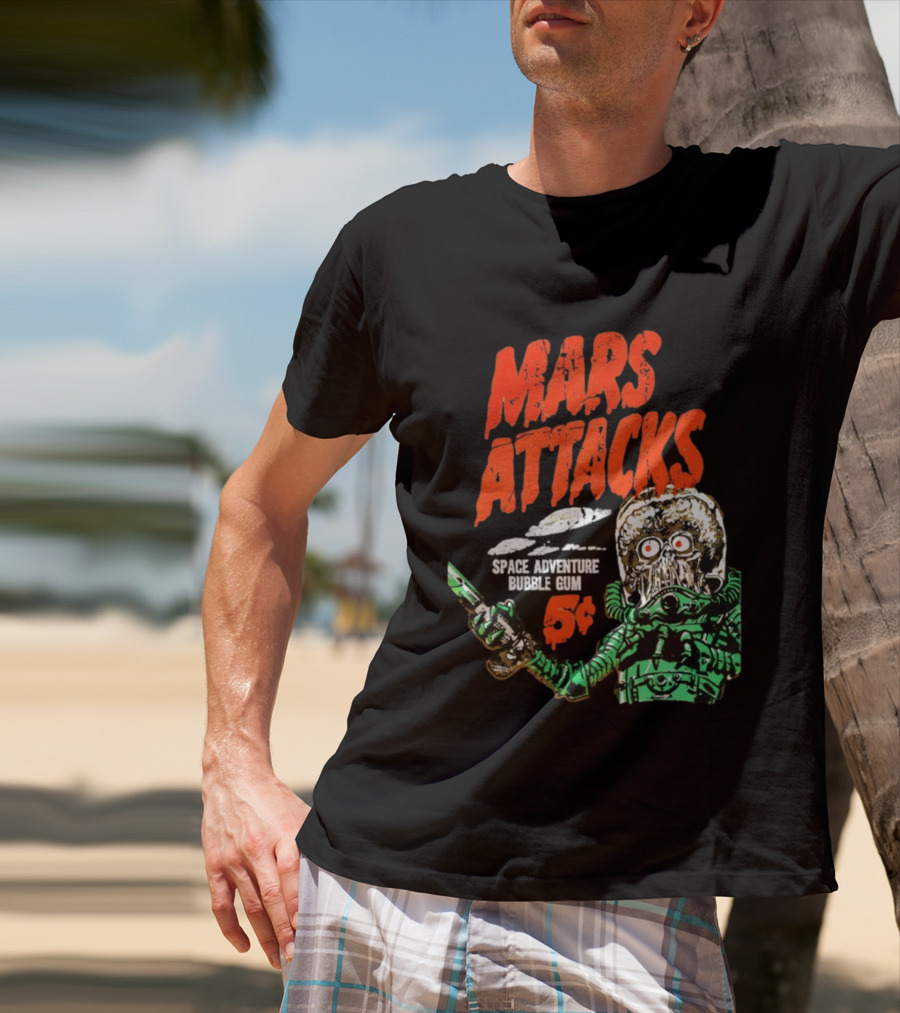 Mars Attacks Retro Space Adventure Bubble Gum 5 Cents Martian Comic T-Shirt