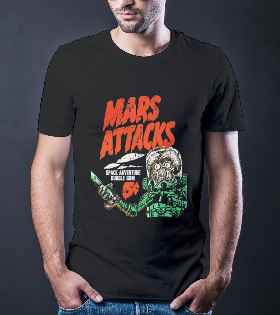 Mars Attacks Retro Space Adventure Bubble Gum 5 Cents Martian Comic T-Shirt