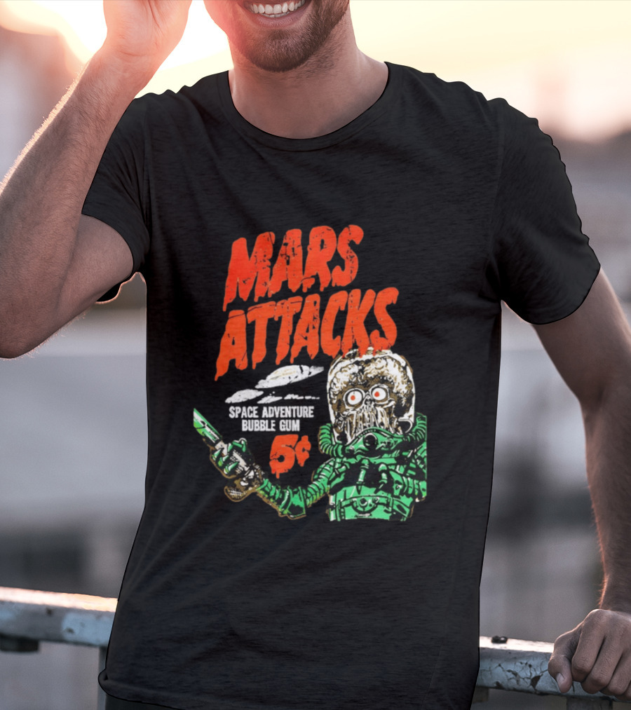 Mars Attacks Retro Space Adventure Bubble Gum 5 Cents Martian Comic T-Shirt