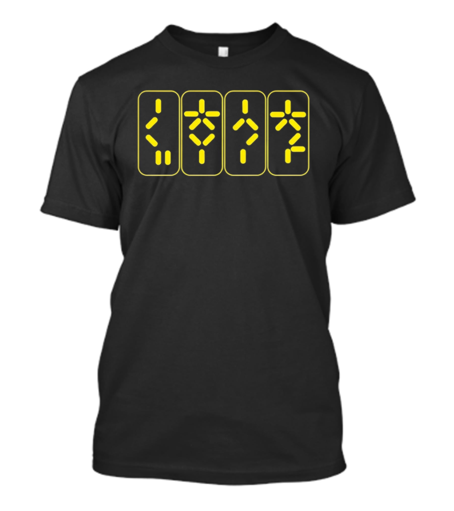Synthetic Script Predator Geometric Yellow Glyphs T-Shirt