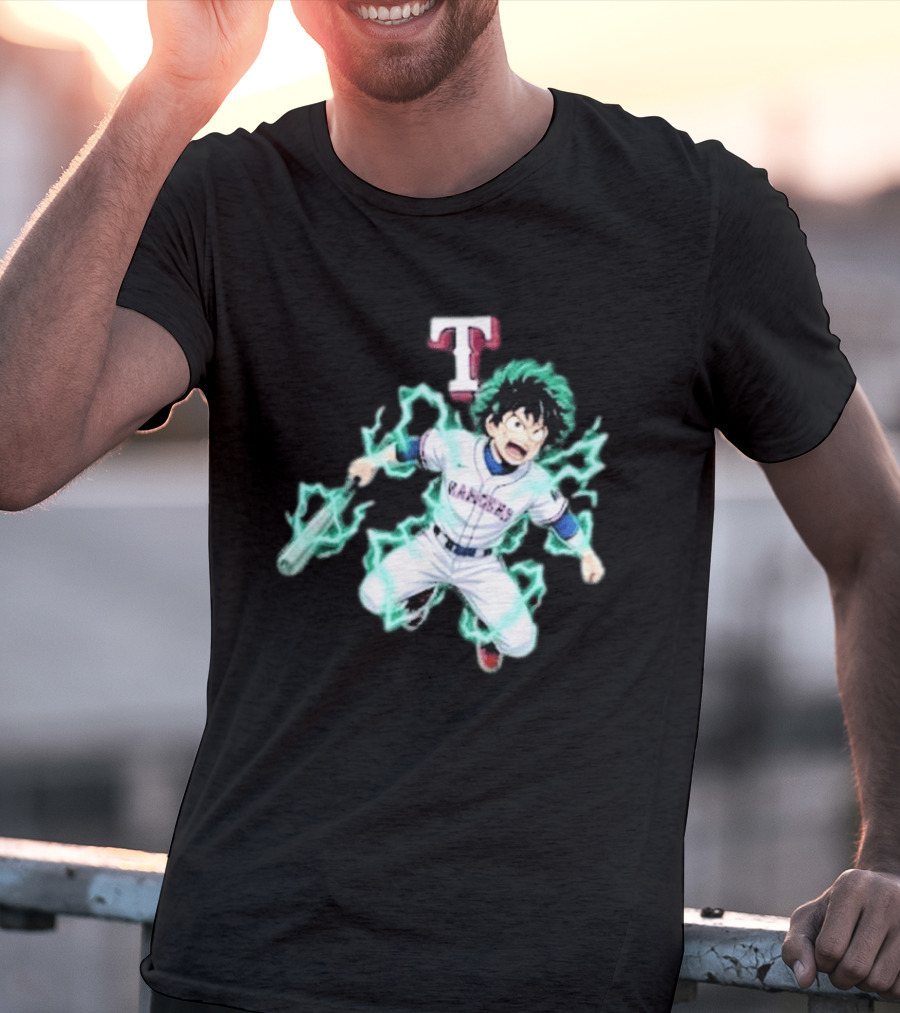 Deku My Hero Academia 2026 Texas Rangers MLB Collaboration Anime T-Shirt