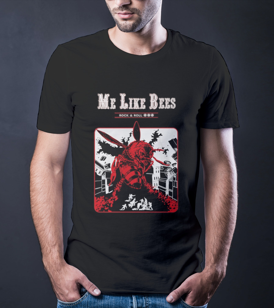Me Like Bees Rock And Roll Urban Cartoon Style Destruction Scene T-Shirt