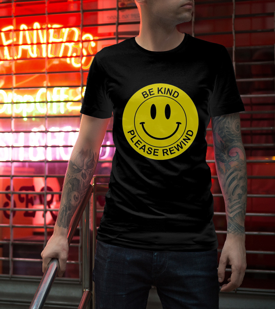 Be Kind Please Rewind Smiley Face Nostalgic Reminder T-Shirt