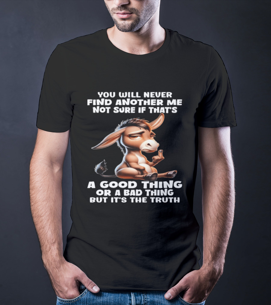 Donkey You Will Never Find Another Me Not Sure If That's A Good Thing Or A Bad Thing But It's The Truth Middle Finger T-Shirt