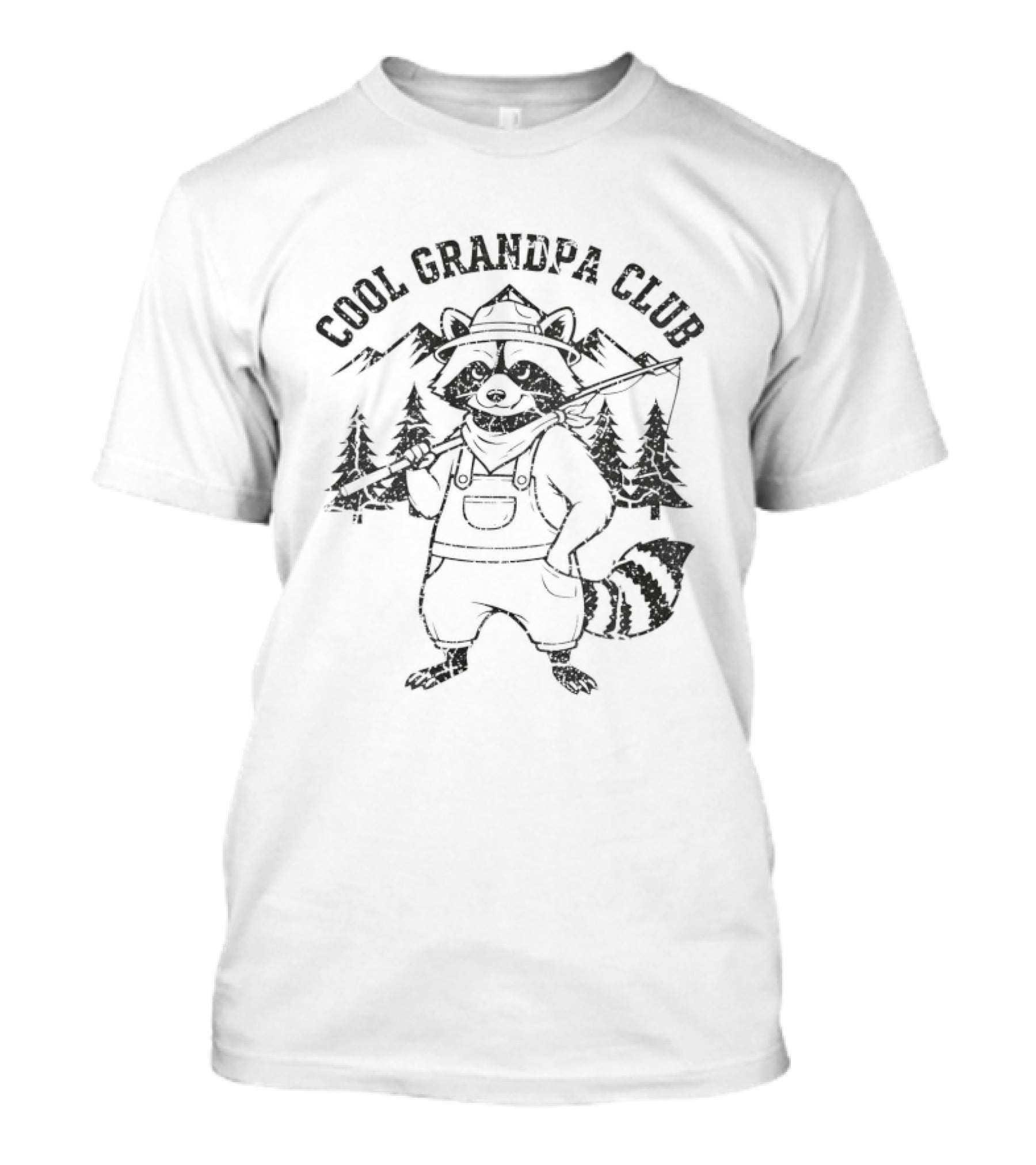 Cool Grandpa Club Raccoon With Fishing Rod And Mountain Trees T-Shirt