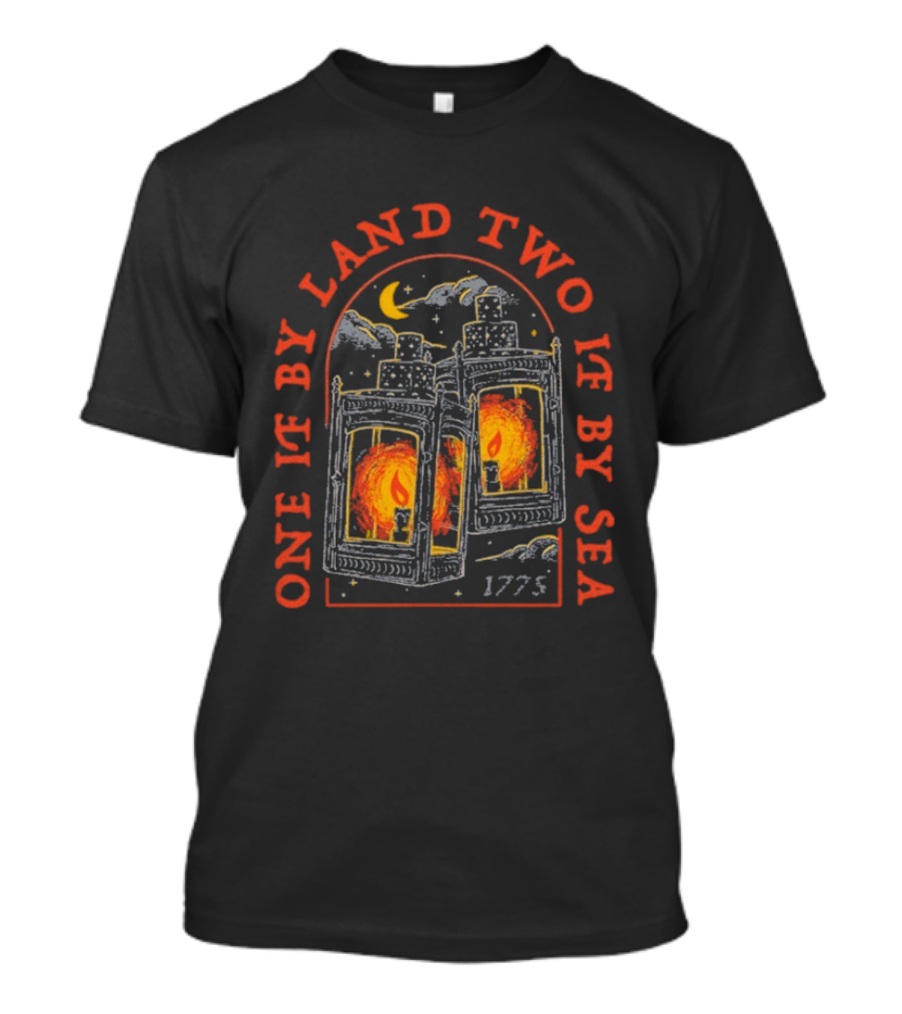 One If By Land Two If By Sea 1775 Lanterns Historic Symbolism T-Shirt
