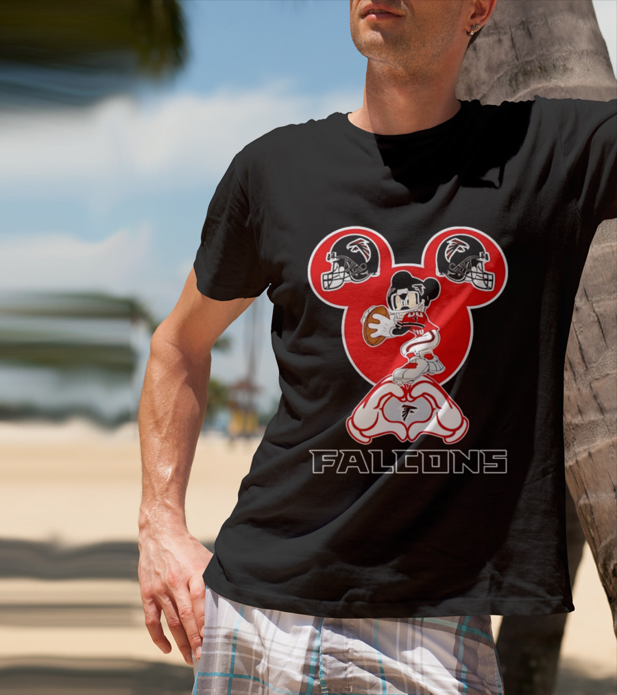 Atlanta Falcons Mickey Mouse Heart Hands Football T-Shirt