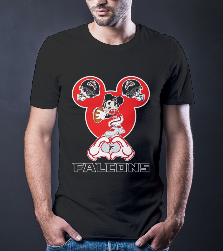 Atlanta Falcons Mickey Mouse Heart Hands Football T-Shirt