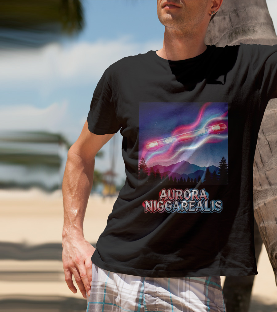 Aurora Niggarealis Northern Lights Police Siren Landscape T-Shirt