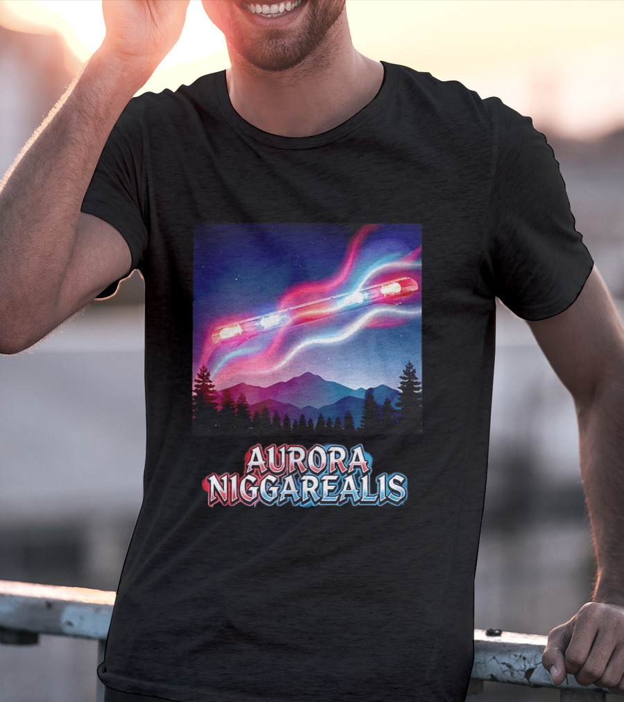 Aurora Niggarealis Northern Lights Police Siren Landscape T-Shirt