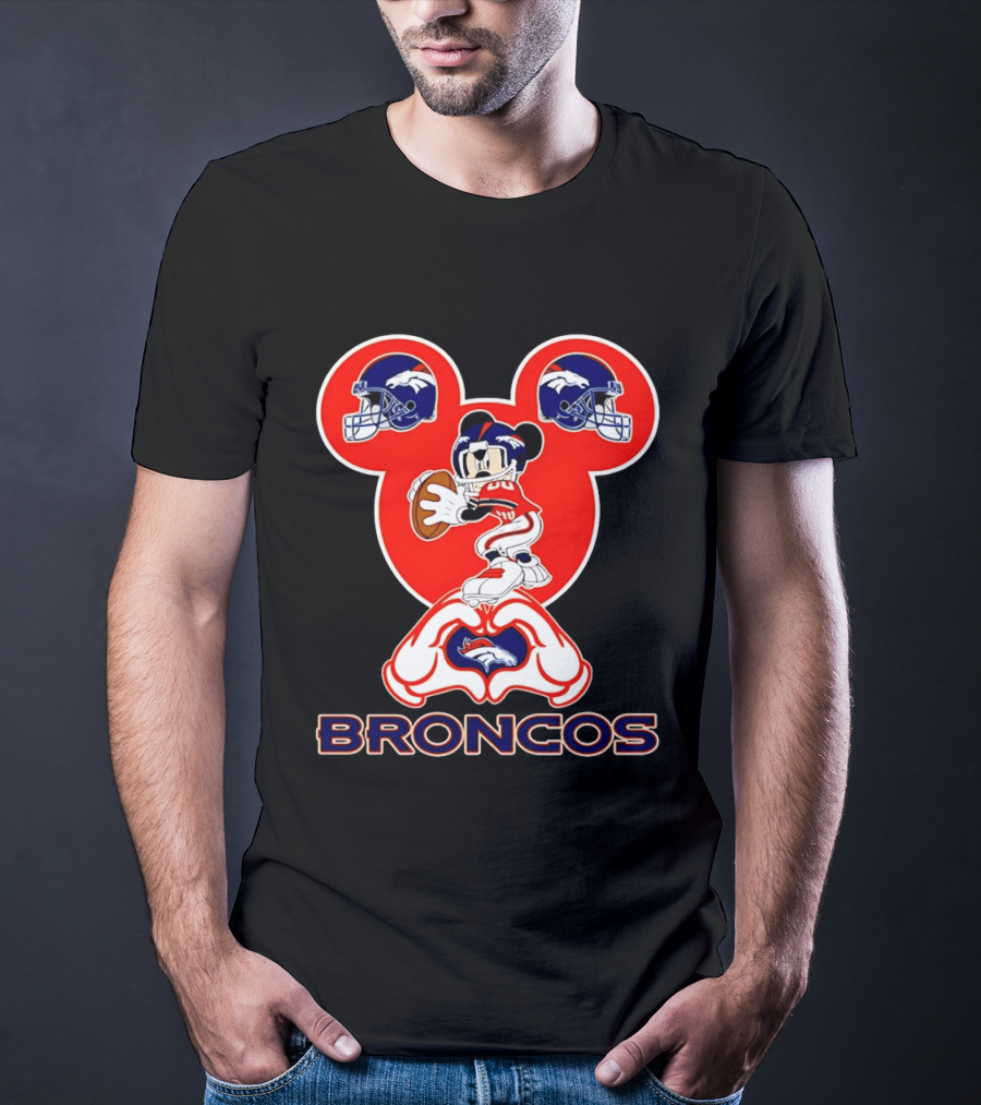 Denver Broncos Mickey Mouse Heart Hands Football Fan T-Shirt