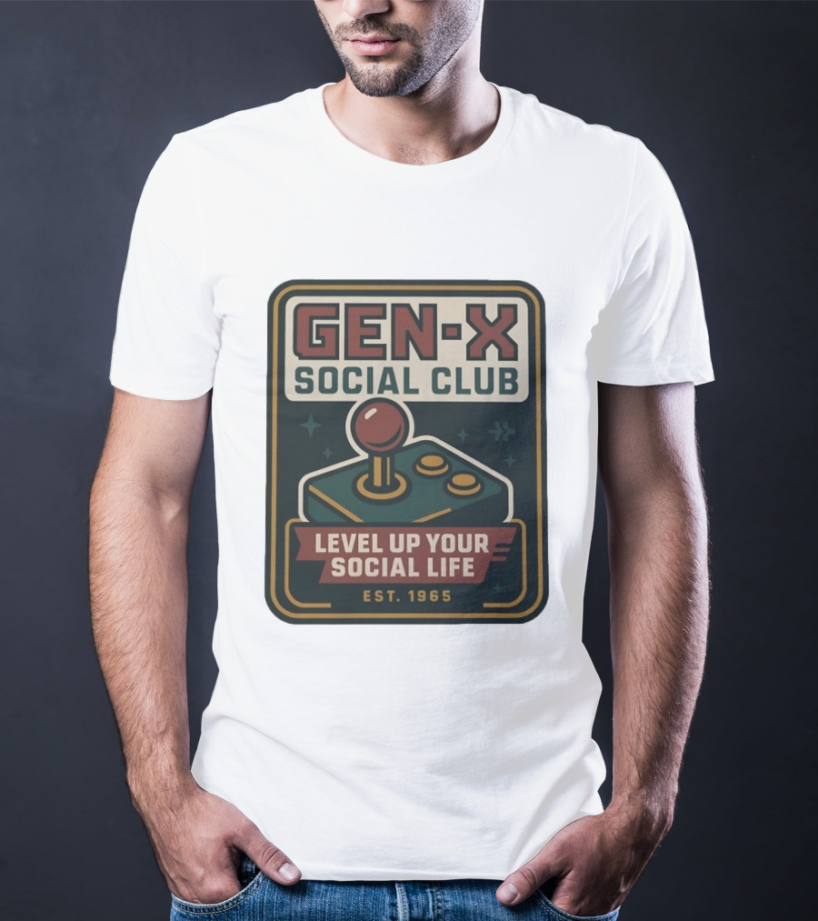 Gen X Social Club Level Up Your Social Life Est 1965 Retro Joystick T-Shirt