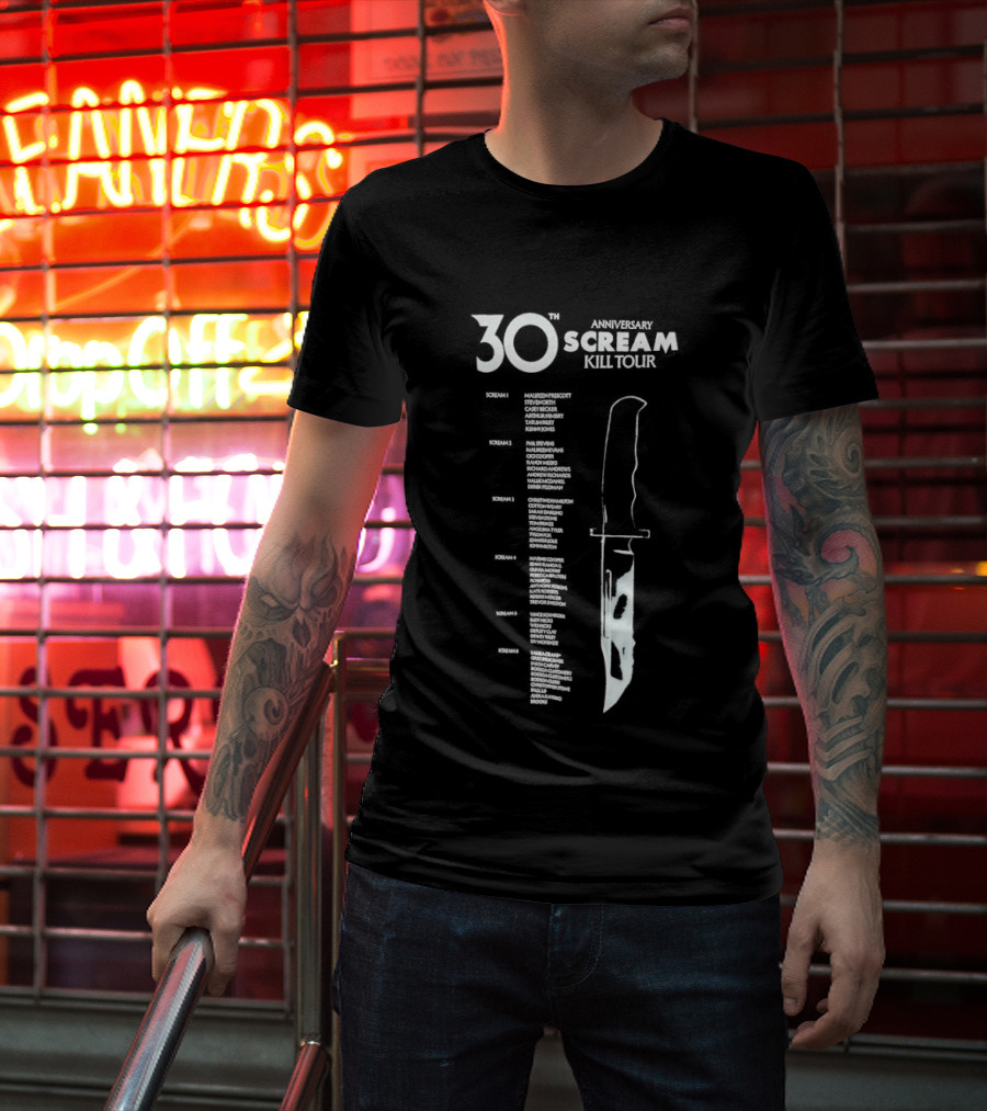 Scream Horror Movie 30th Anniversary Kill Tour Knife Graphic With Tour Dates T-Shirt