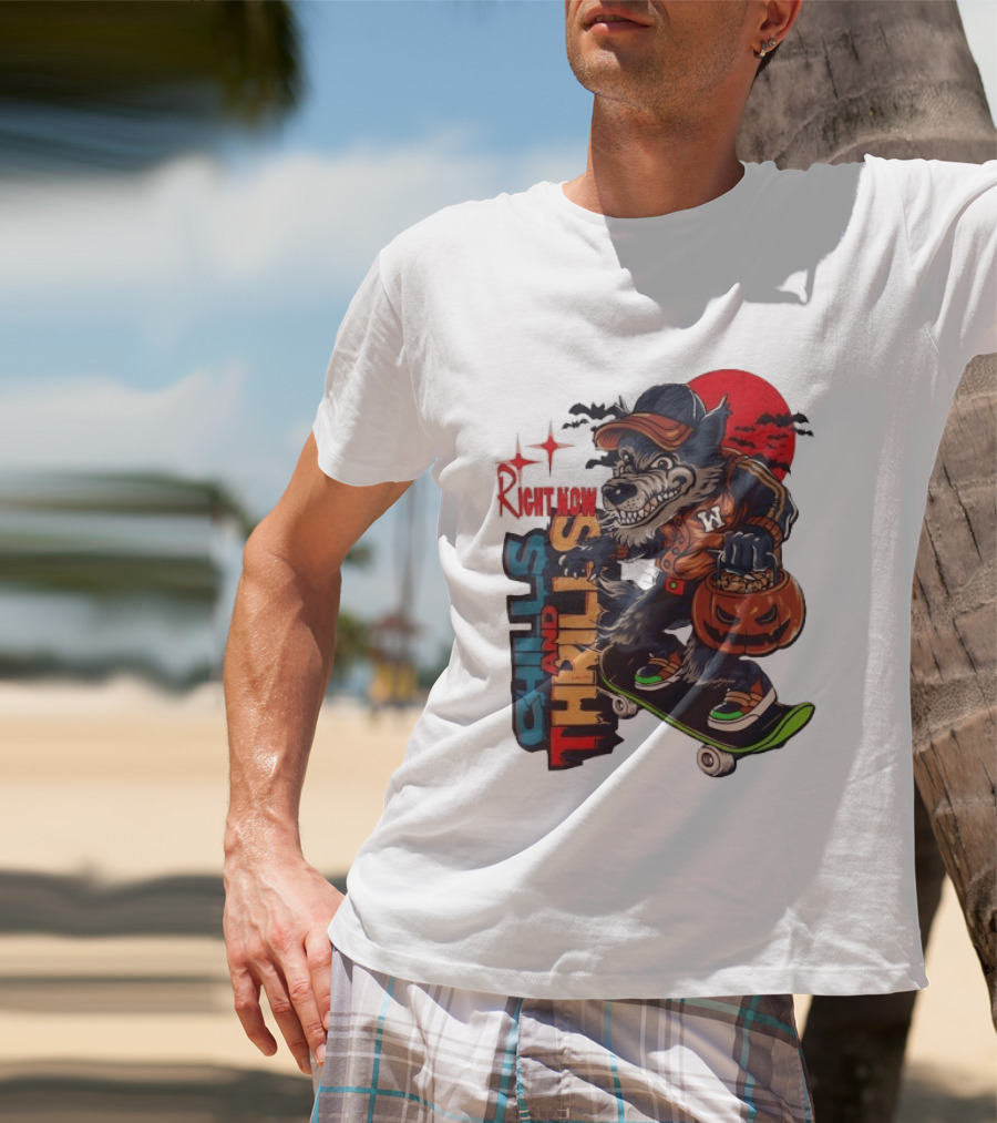 Michigan Wolverines Right Now Chills And Thrills Halloween Skateboarding Pumpkin T-Shirt