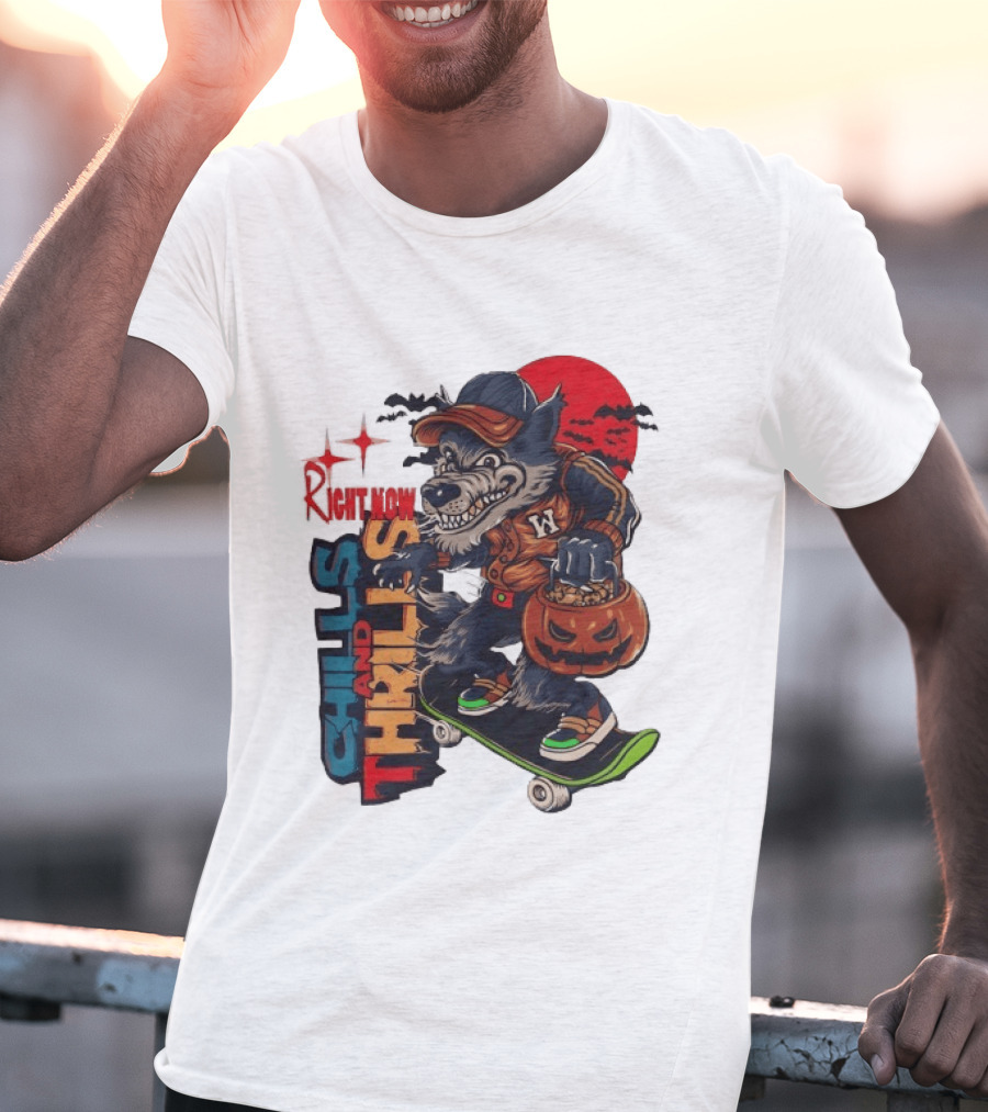 Michigan Wolverines Right Now Chills And Thrills Halloween Skateboarding Pumpkin T-Shirt
