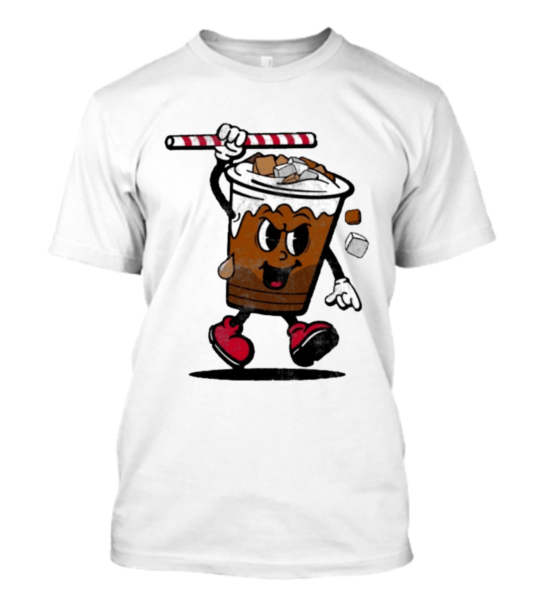 Reading Iced Coffees Cartoon Cup Character Fun T-Shirt